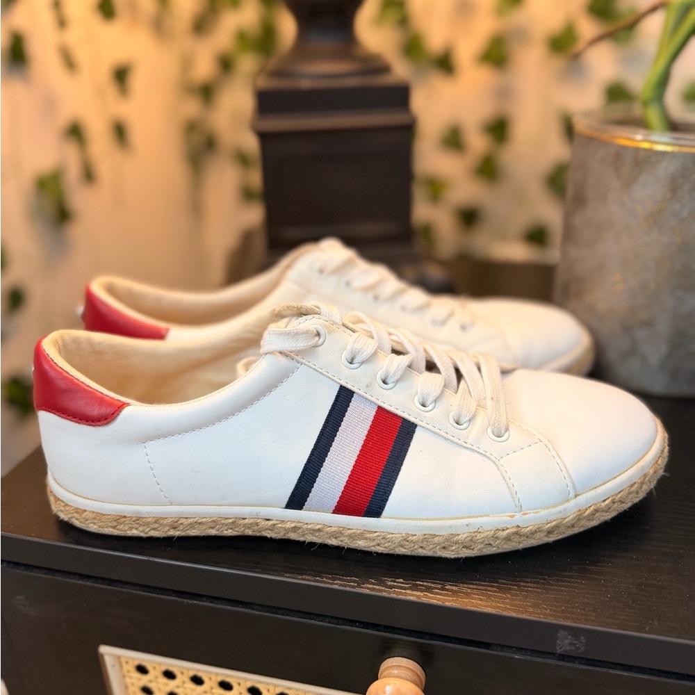 Tommy Hilfiger White Sneakers with Red and Blue Stripes